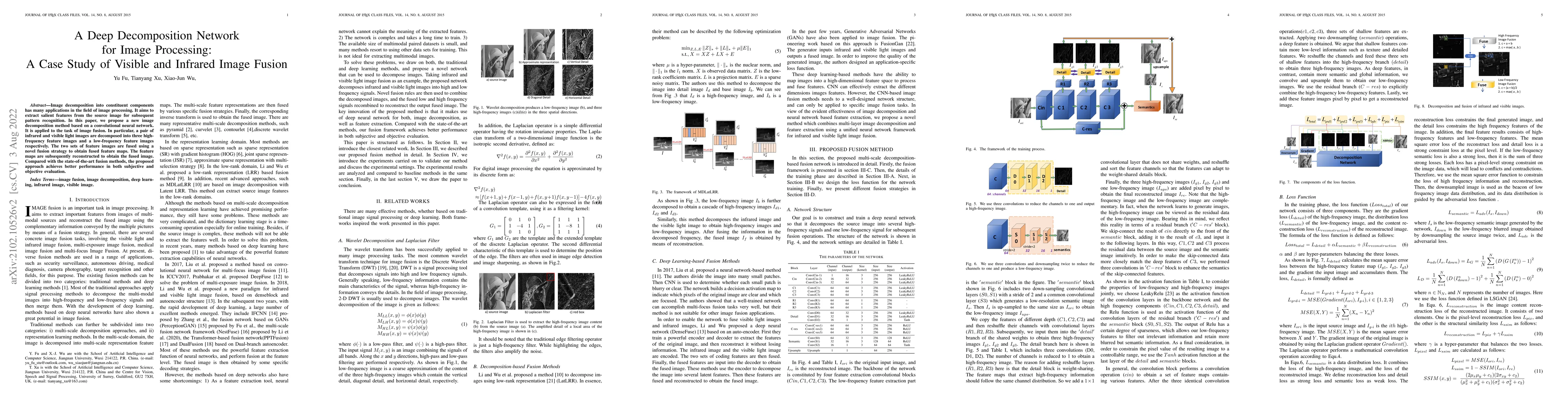 Thumbnail for Deep Decomposition Network for Image Processing: A Case Study for
  Visible and Infrared Image Fusion