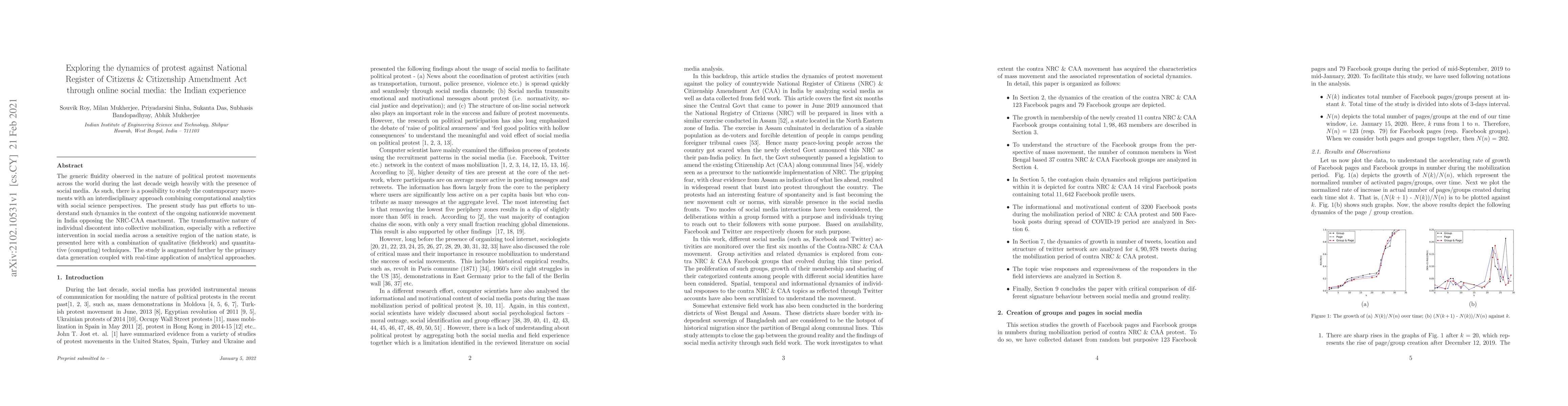 Thumbnail for Exploring the dynamics of protest against National Register of Citizens
  & Citizenship Amendment Act through online social media: the Indian
  experience