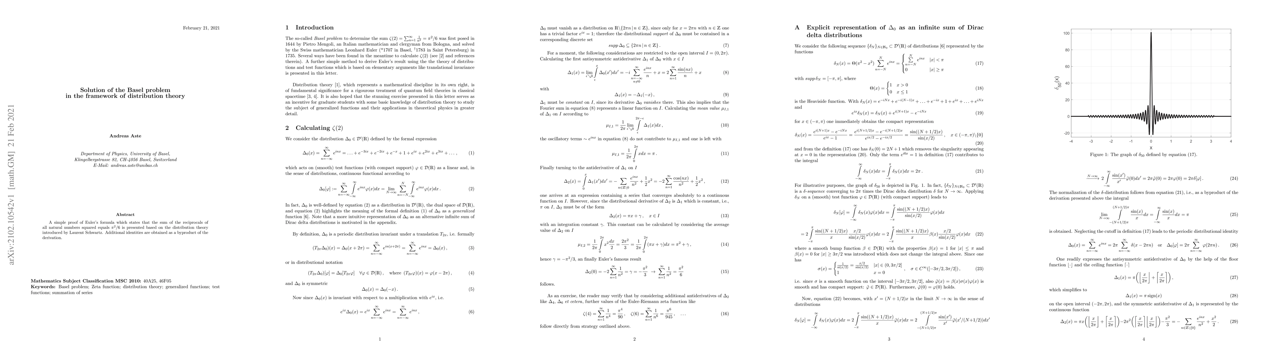 Thumbnail for Solution of the Basel problem in the framework of distribution theory