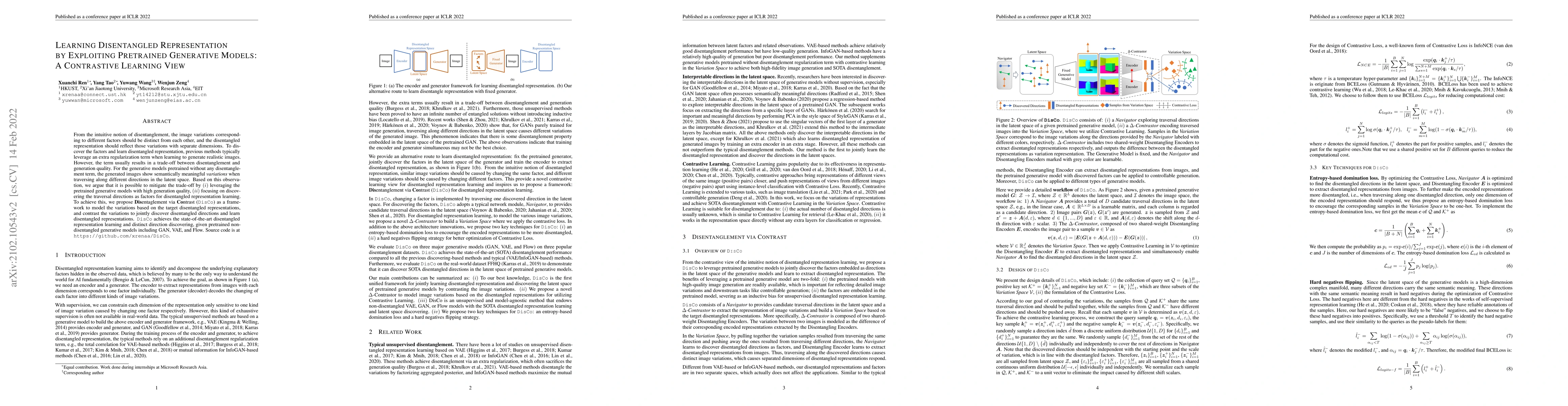 Thumbnail for Learning Disentangled Representation by Exploiting Pretrained Generative
  Models: A Contrastive Learning View