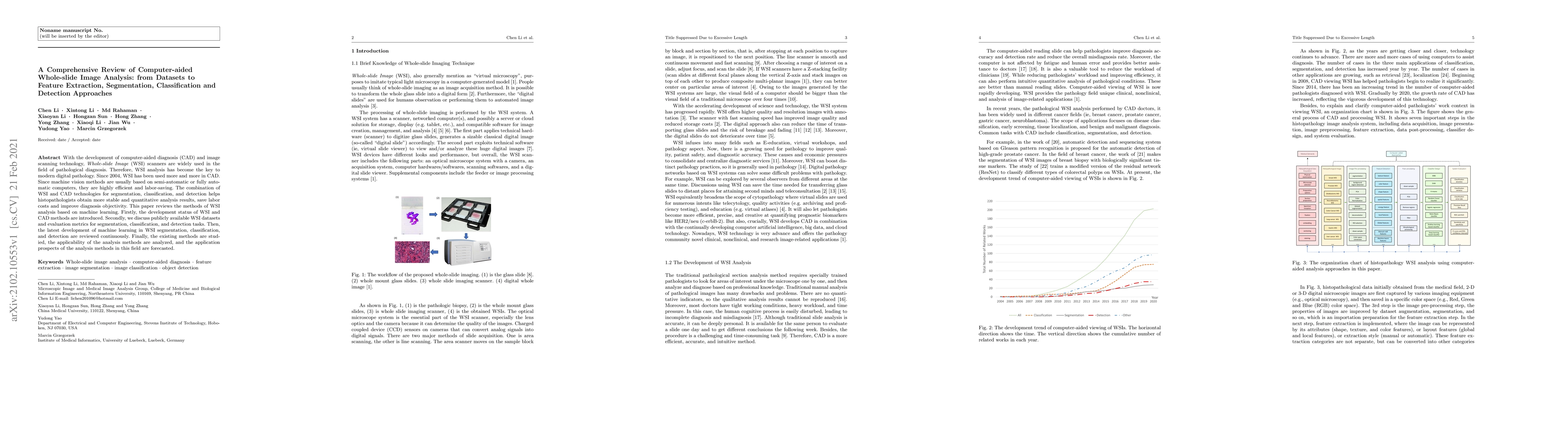 Thumbnail for A Comprehensive Review of Computer-aided Whole-slide Image Analysis:
  from Datasets to Feature Extraction, Segmentation, Classification, and
  Detection Approaches