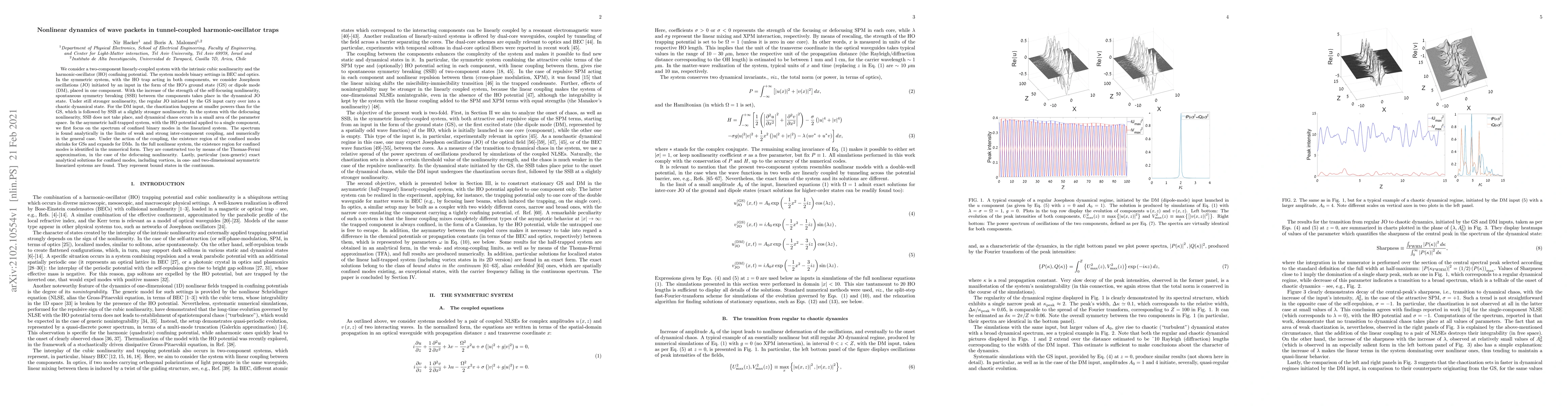 Thumbnail for Nonlinear dynamics of wave packets in tunnel-coupled harmonic-oscillator
  traps