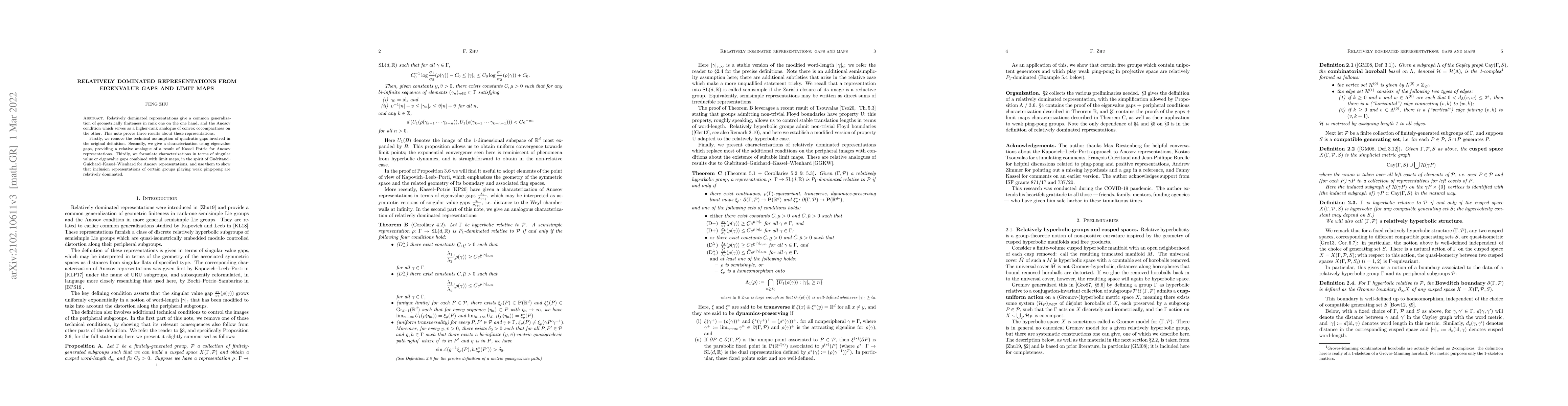 Thumbnail for Relatively dominated representations from eigenvalue gaps and limit maps