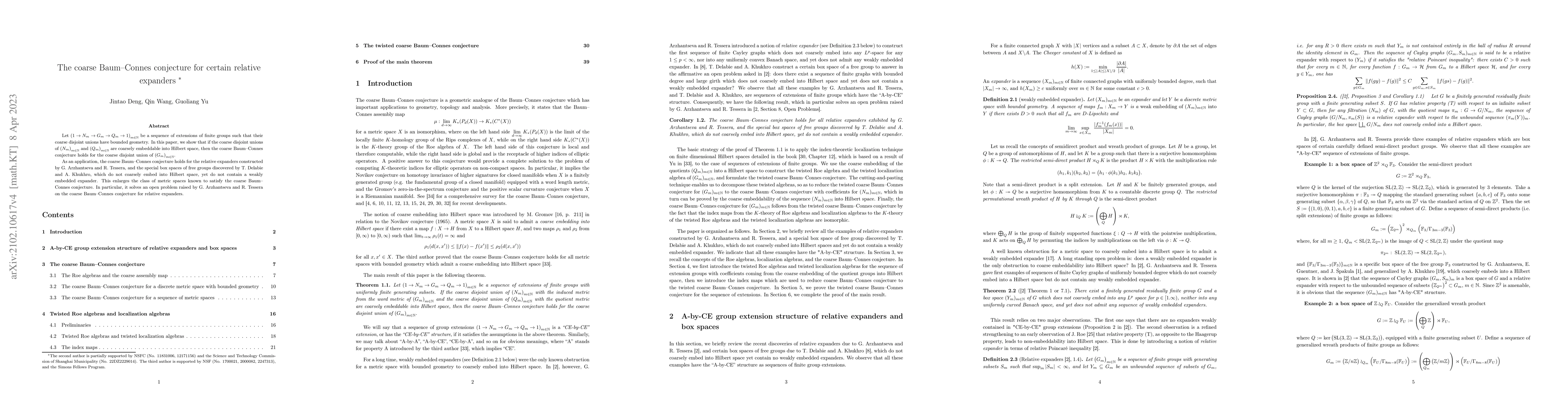 Thumbnail for The coarse Baum-Connes conjecture for certain relative expanders
