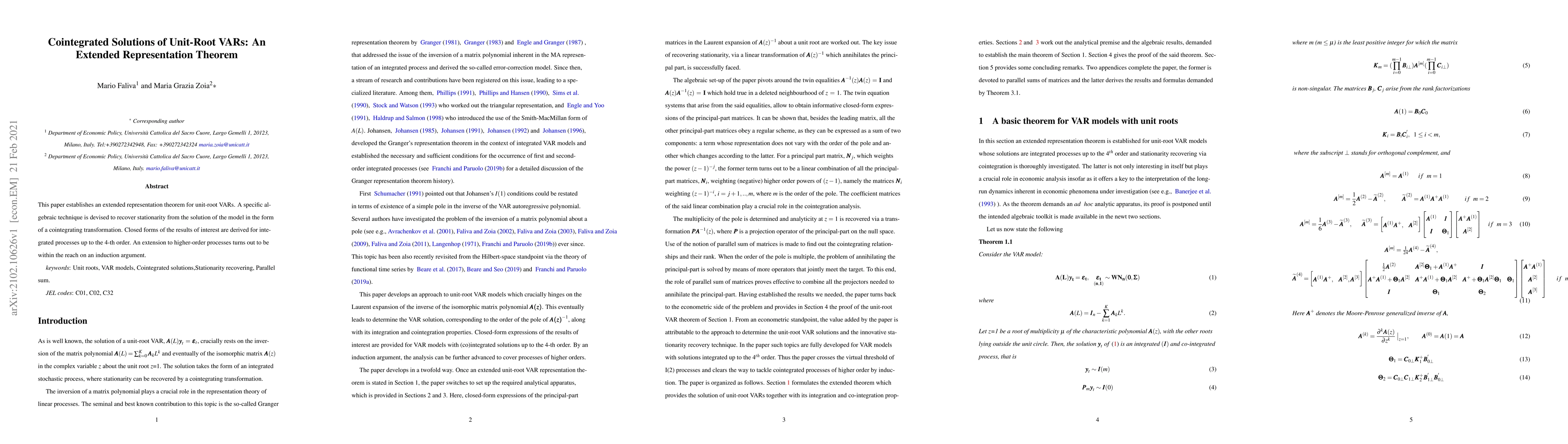 Thumbnail for Cointegrated Solutions of Unit-Root VARs: An Extended Representation
  Theorem