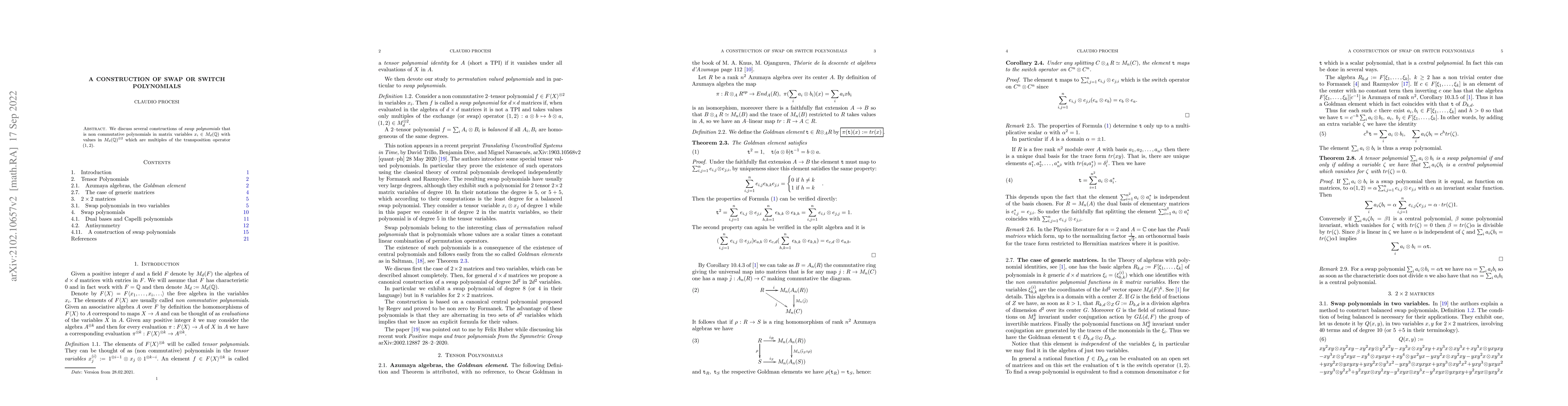 Thumbnail for A construction of swap or switch polynomials