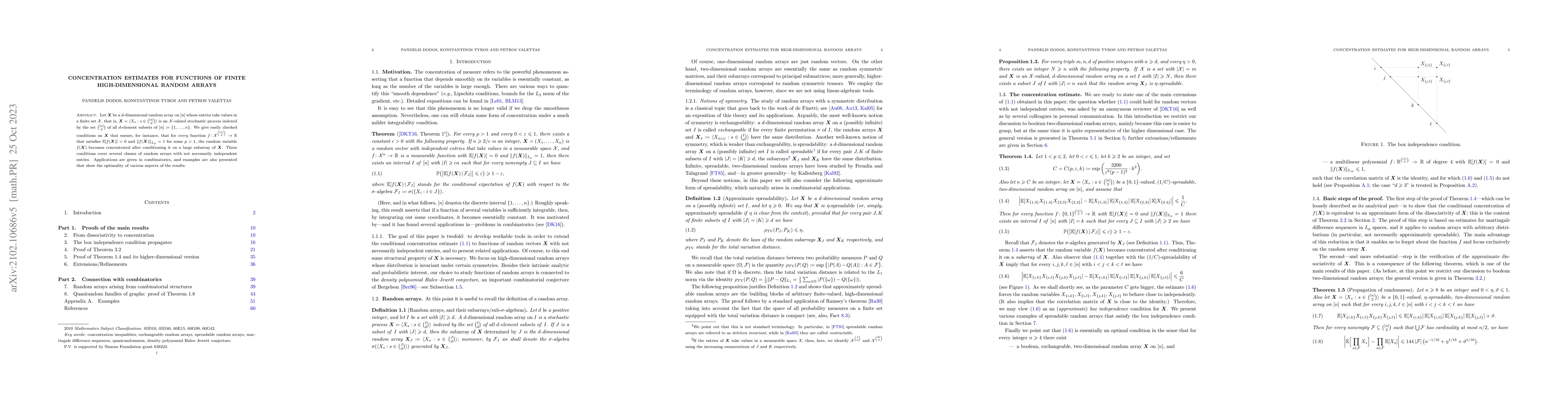Thumbnail for Concentration estimates for functions of finite high-dimensional random
  arrays