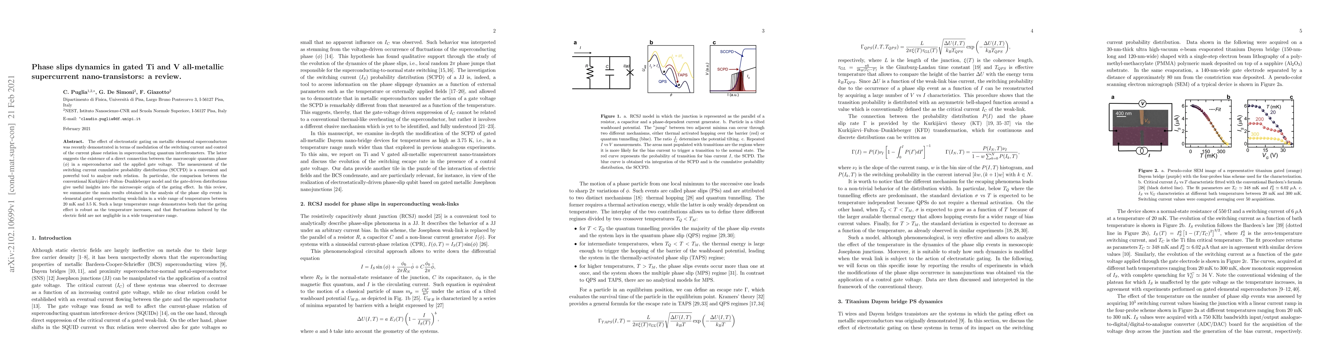 Thumbnail for Phase slips dynamics in gated Ti and V all-metallic supercurrent
  nano-transistors: a review