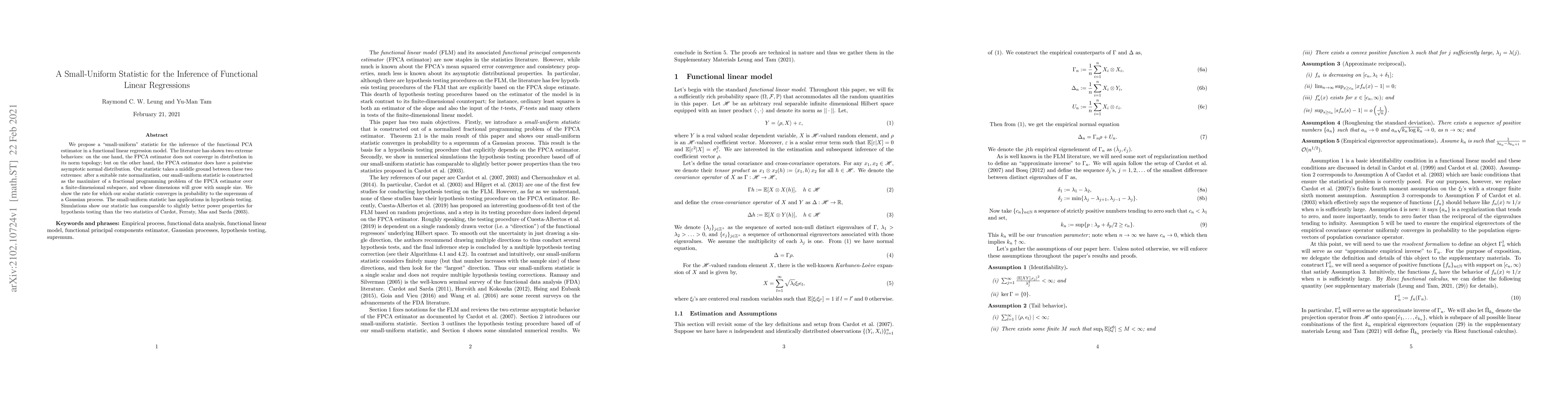Thumbnail for A Small-Uniform Statistic for the Inference of Functional Linear
  Regressions