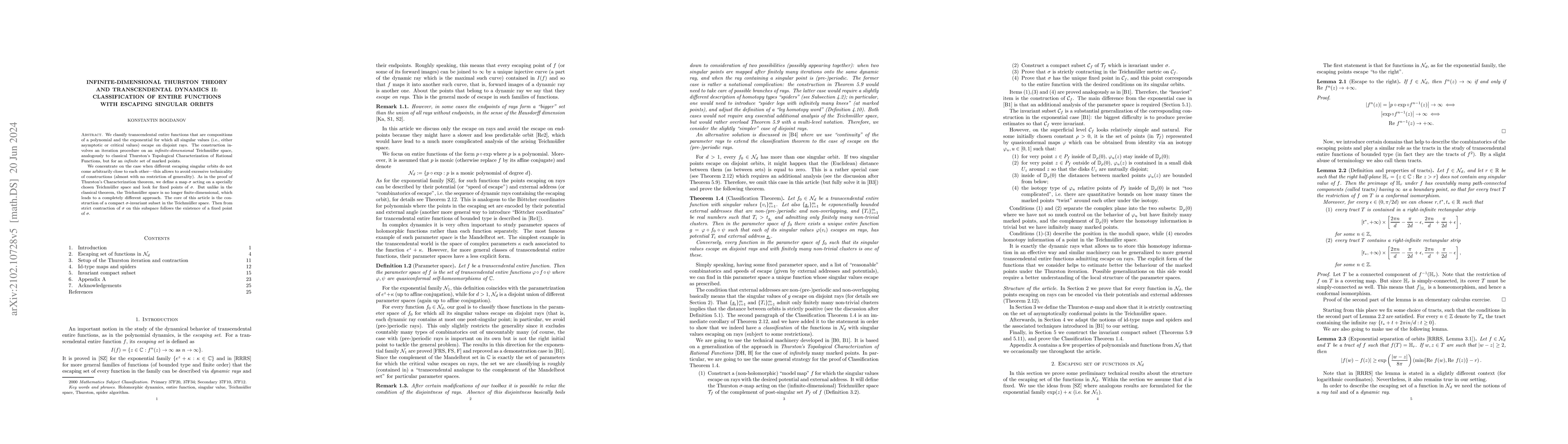 Thumbnail for Infinite-dimensional Thurston theory and transcendental dynamics II:
  classification of entire functions with escaping singular orbits