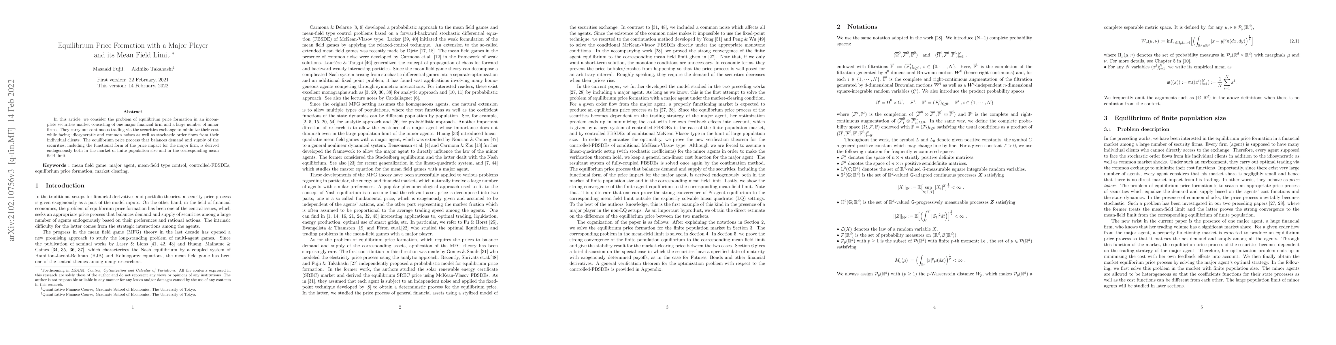 Thumbnail for Equilibrium Price Formation with a Major Player and its Mean Field Limit