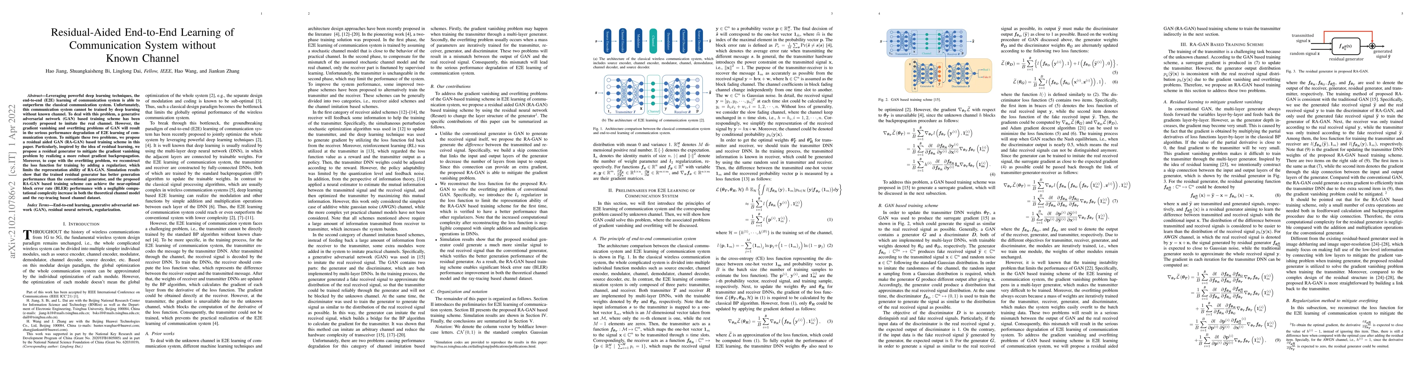 Thumbnail for Residual-Aided End-to-End Learning of Communication System without Known
  Channel