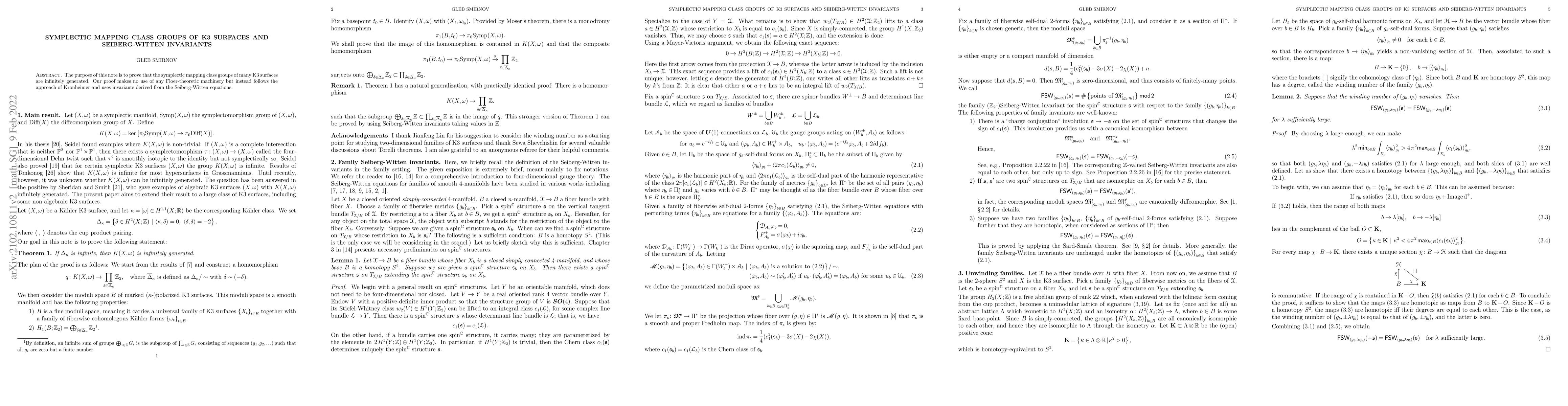 Thumbnail for Symplectic mapping class groups of K3 surfaces and Seiberg-Witten
  invariants