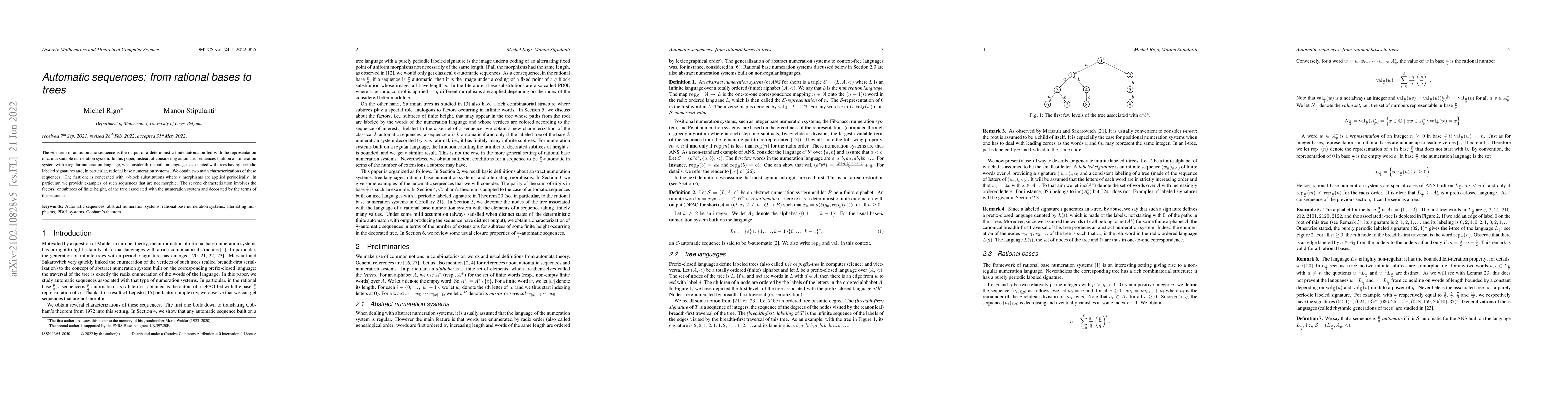 Thumbnail for Automatic sequences: from rational bases to trees