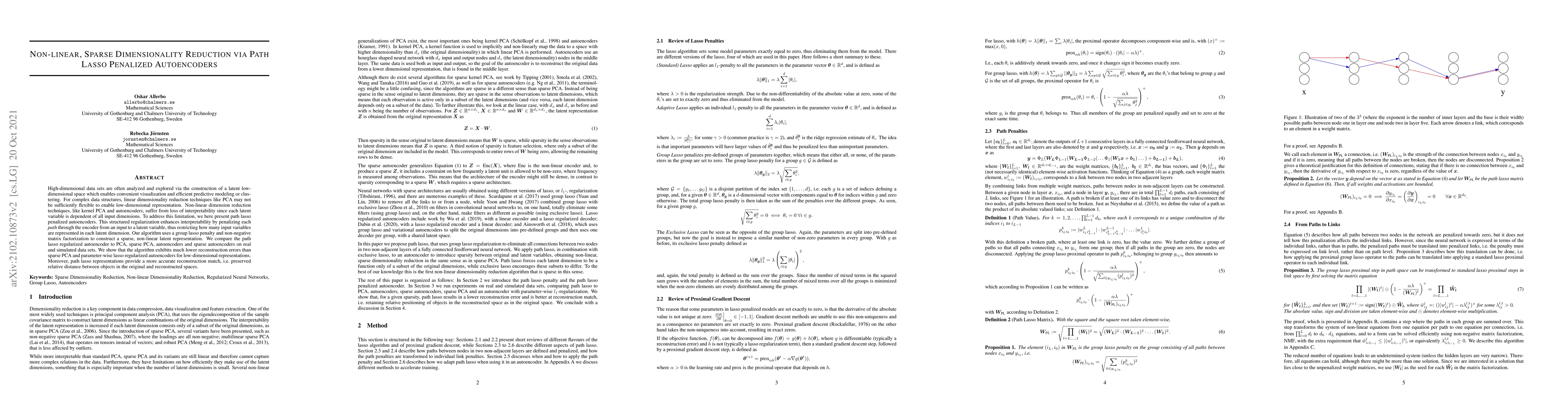 Thumbnail for Non-linear, Sparse Dimensionality Reduction via Path Lasso Penalized
  Autoencoders