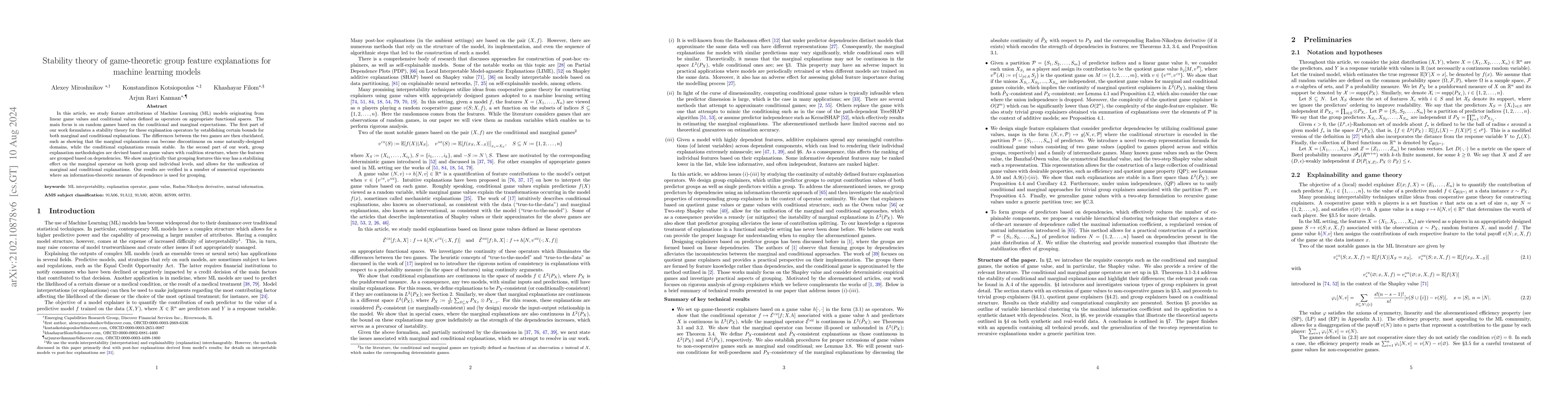Thumbnail for Stability theory of game-theoretic group feature explanations for
  machine learning models