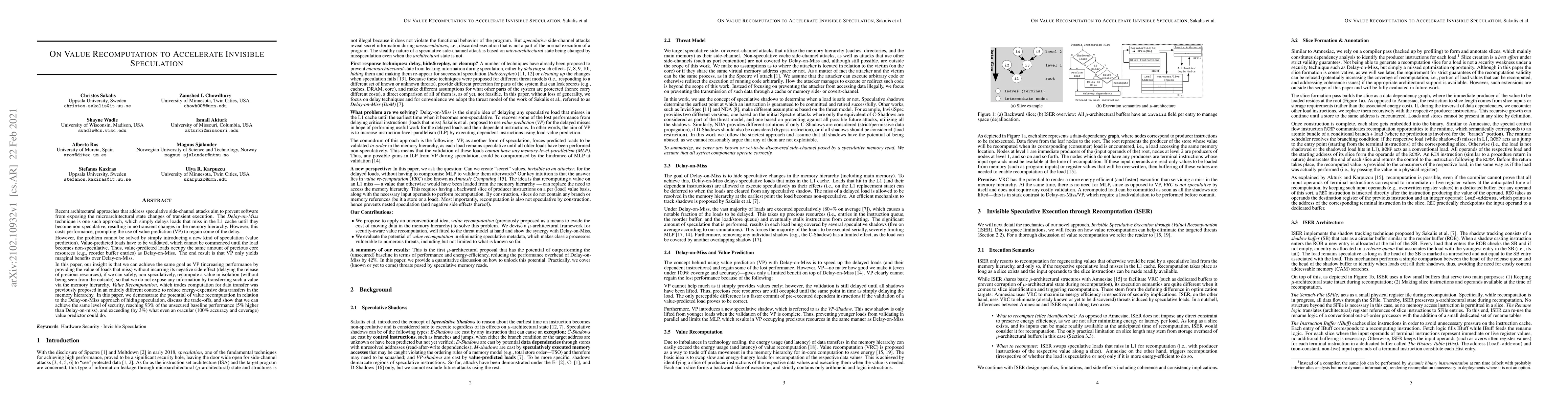 Thumbnail for On Value Recomputation to Accelerate Invisible Speculation