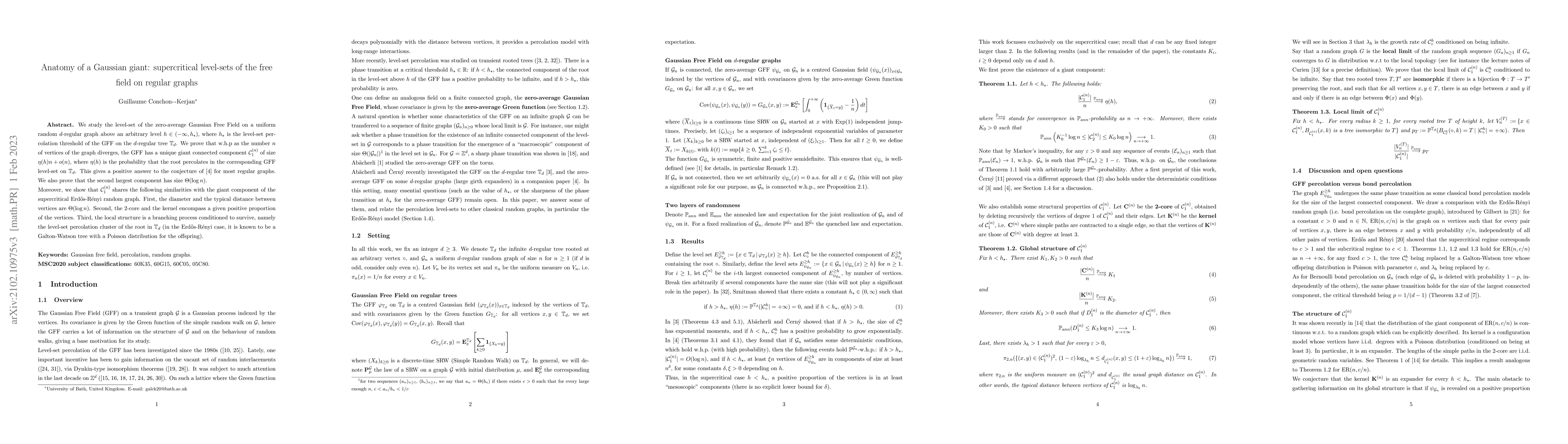Thumbnail for Anatomy of a gaussian giant: supercritical level-sets of the free field
  on random regular graphs