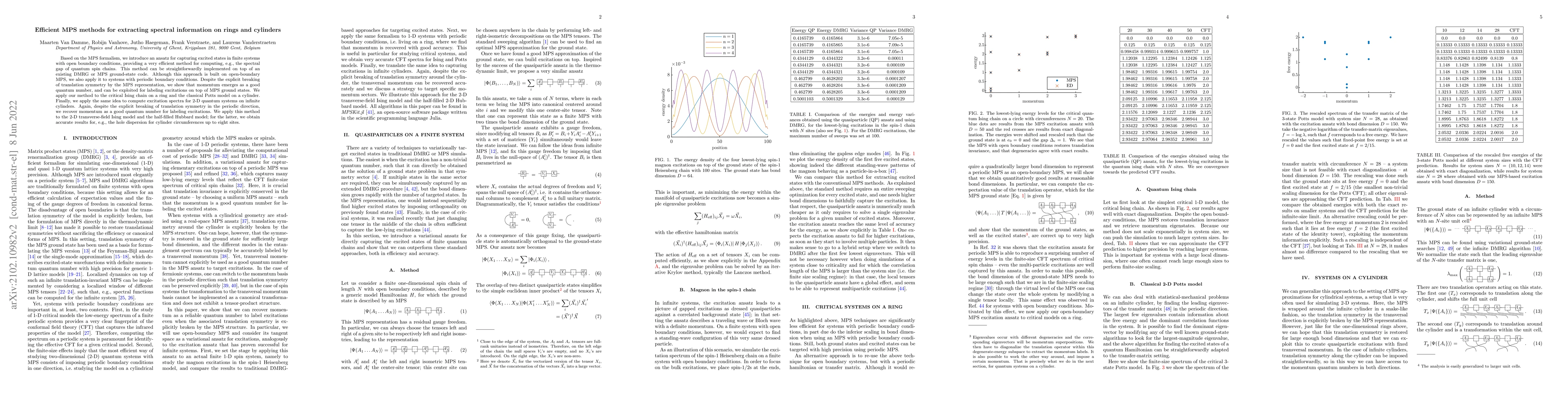 Thumbnail for Efficient MPS methods for extracting spectral information on rings and
  cylinders