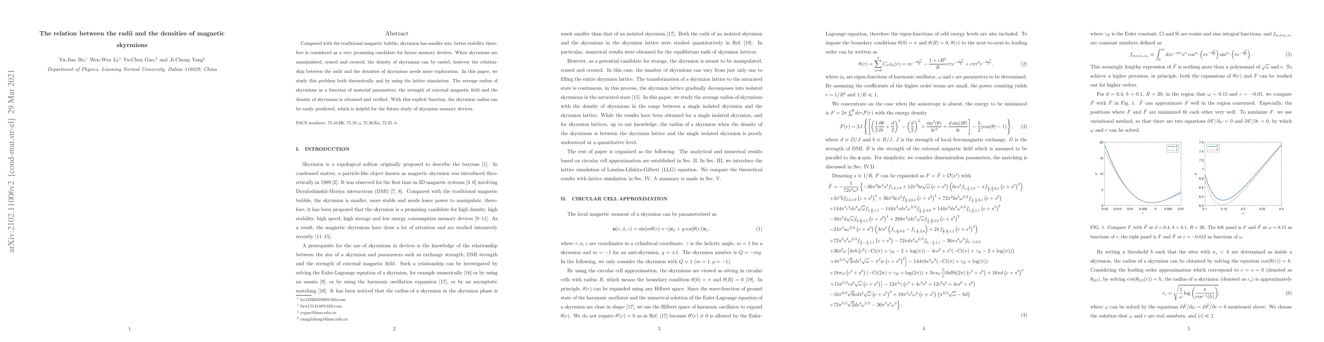 Thumbnail for The relation between the radii and the densities of magnetic skyrmions