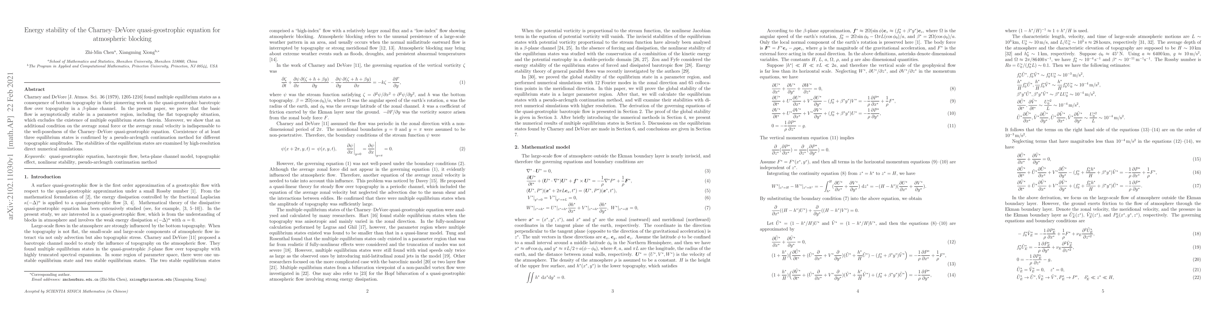 Thumbnail for Energy stability of the Charney-DeVore quasi-geostrophic equation for
  atmospheric blocking