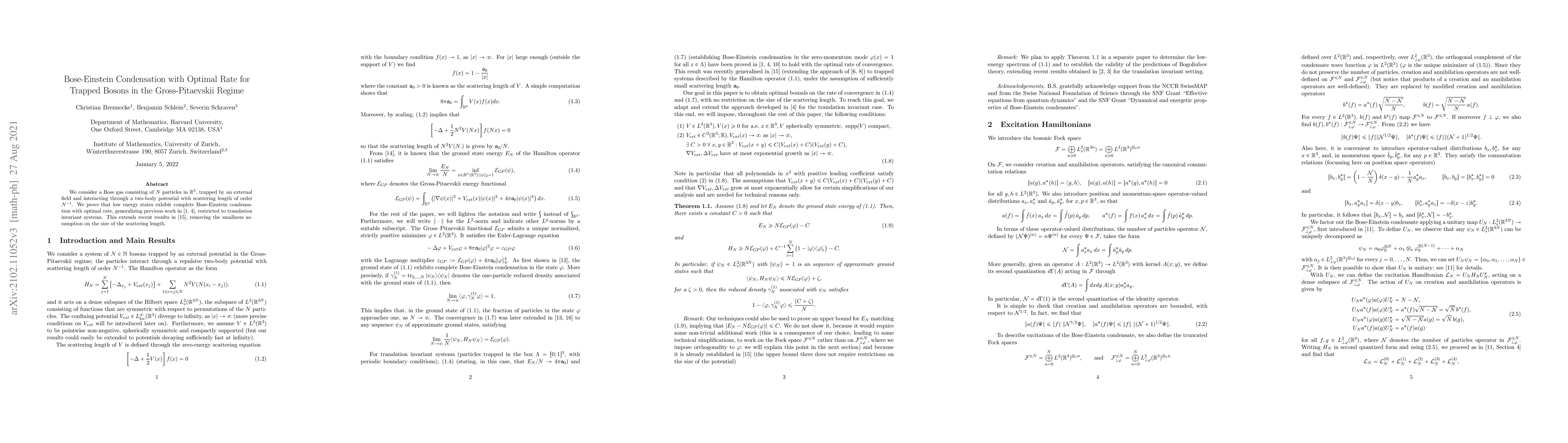 Thumbnail for Bose-Einstein Condensation with Optimal Rate for Trapped Bosons in the
  Gross-Pitaevskii Regime