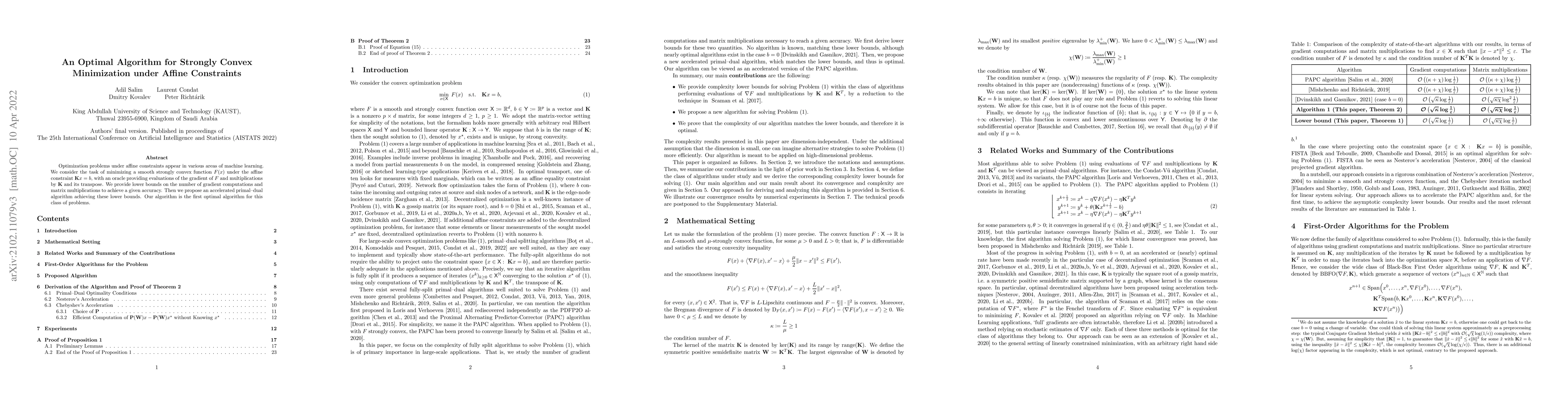 Thumbnail for An Optimal Algorithm for Strongly Convex Minimization under Affine
  Constraints