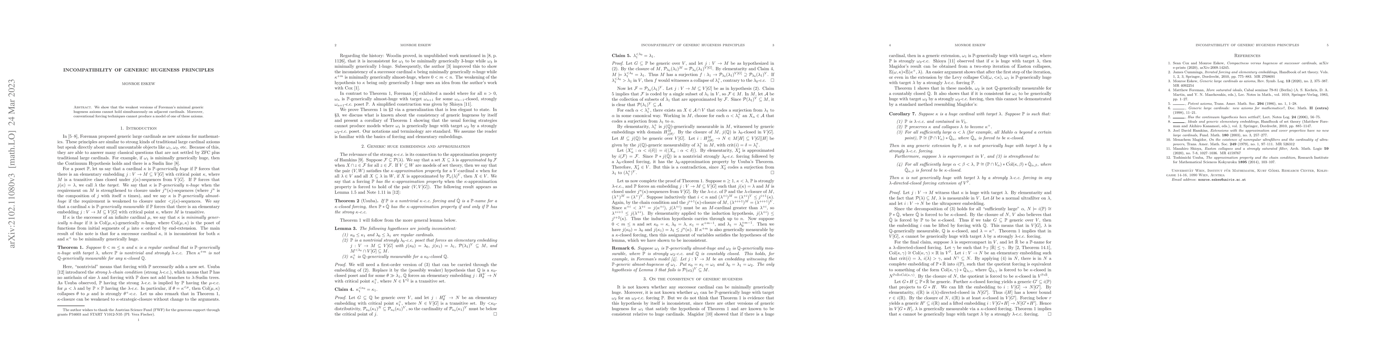 Thumbnail for Incompatibility of generic hugeness principles