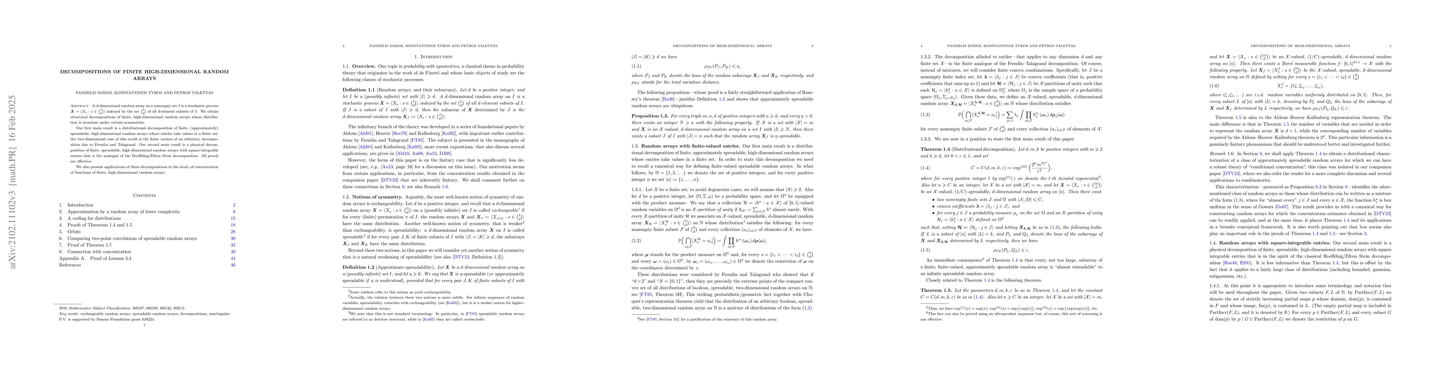 Thumbnail for Decompositions of finite high-dimensional random arrays