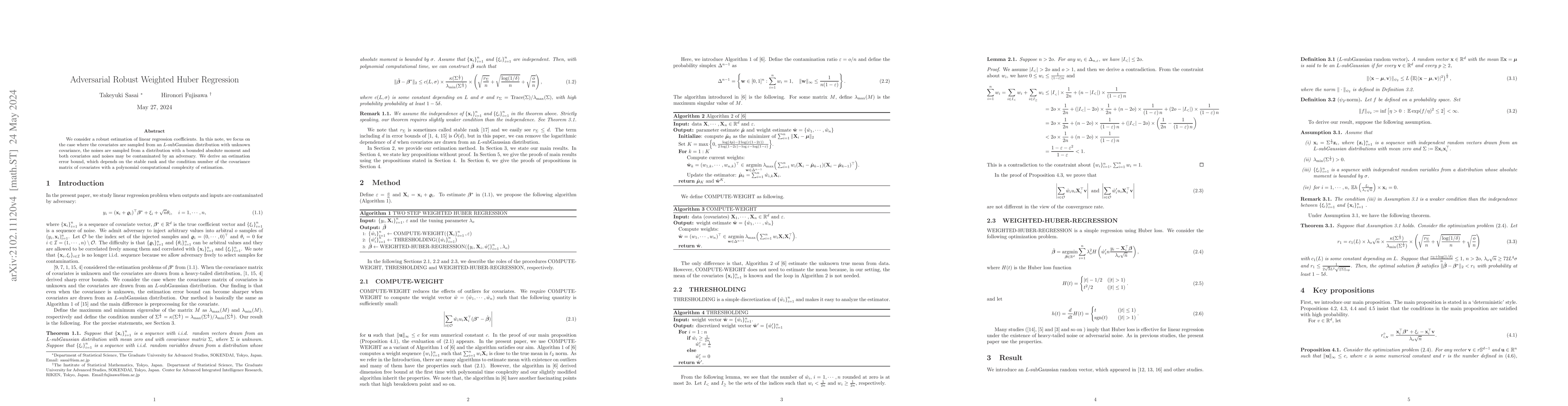 Thumbnail for Adversarial robust weighted Huber regression