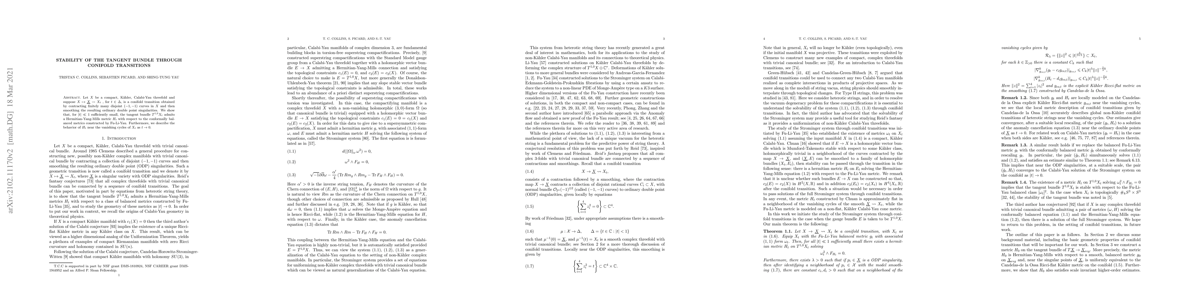 Thumbnail for Stability of the tangent bundle through conifold transitions