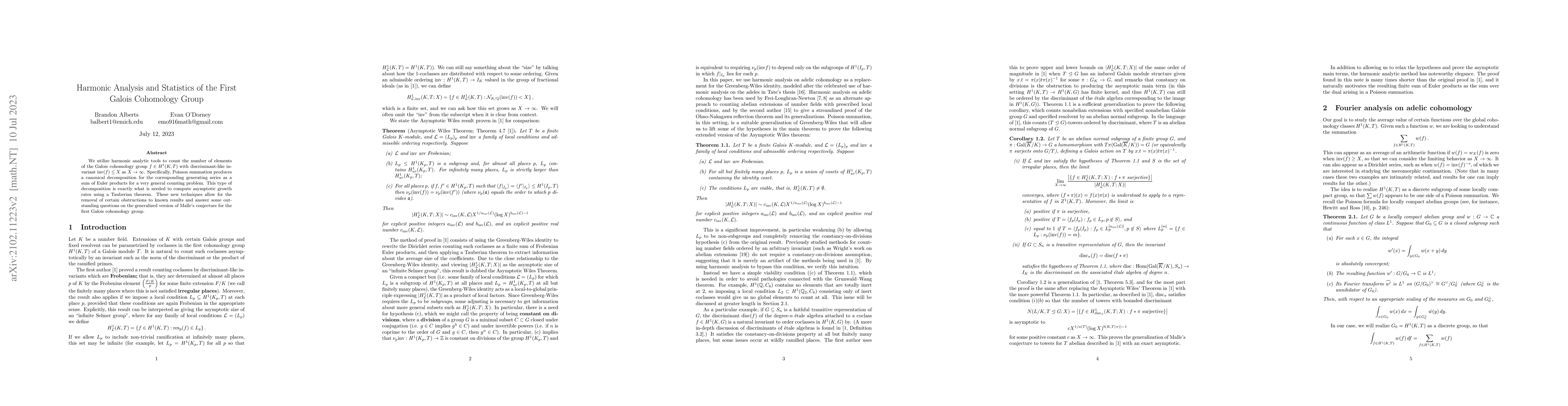 Thumbnail for Harmonic Analysis and Statistics of the First Galois Cohomology Group