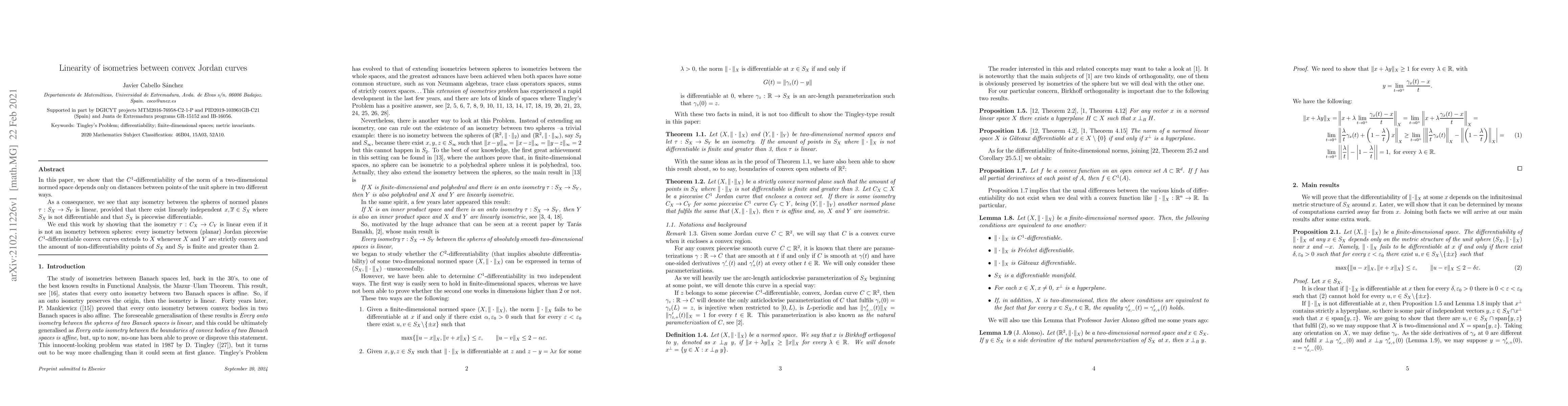 Thumbnail for Linearity of isometries between convex Jordan curves