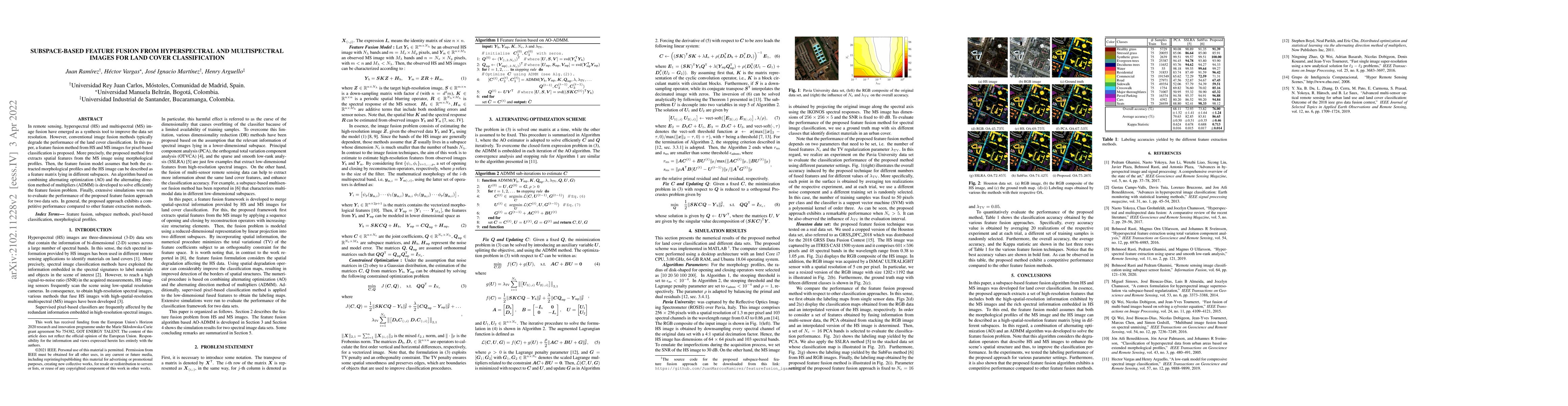 Thumbnail for Subspace-Based Feature Fusion From Hyperspectral And Multispectral Image
  For Land Cover Classification