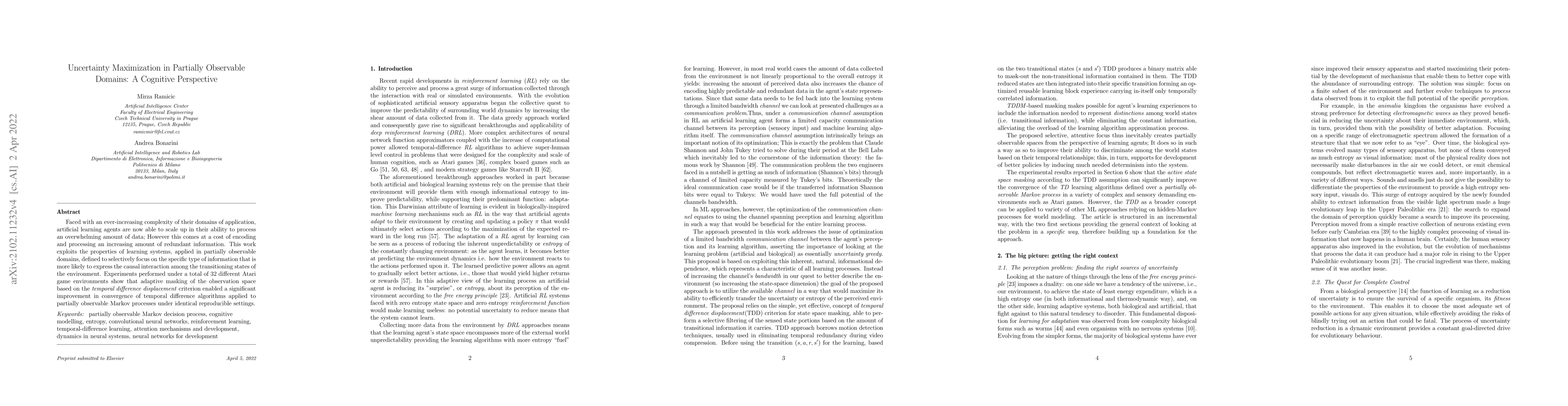 Thumbnail for Uncertainty Maximization in Partially Observable Domains: A Cognitive
  Perspective