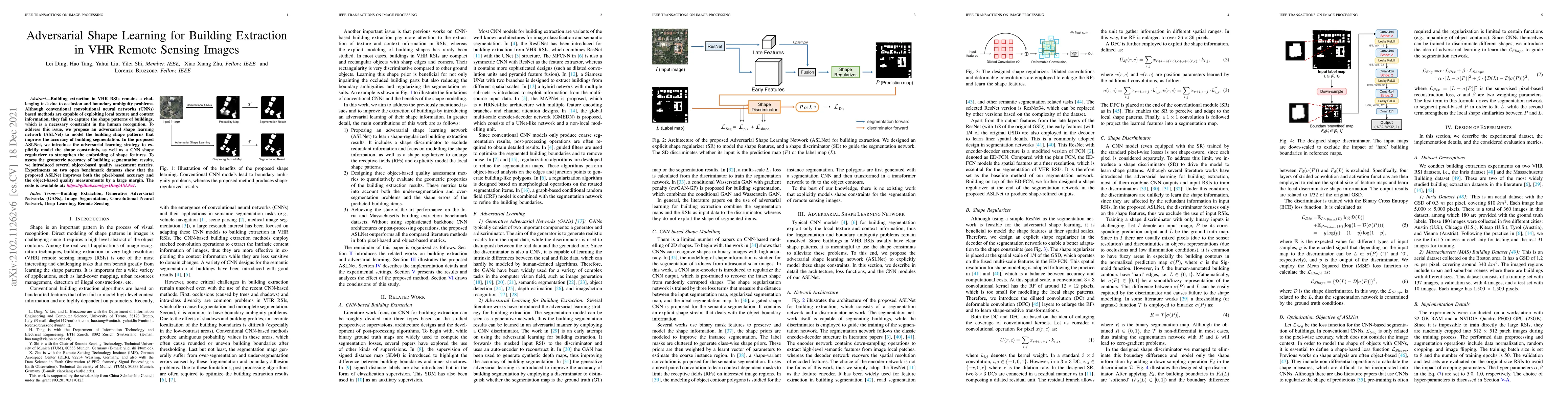 Thumbnail for Adversarial Shape Learning for Building Extraction in VHR Remote Sensing
  Images