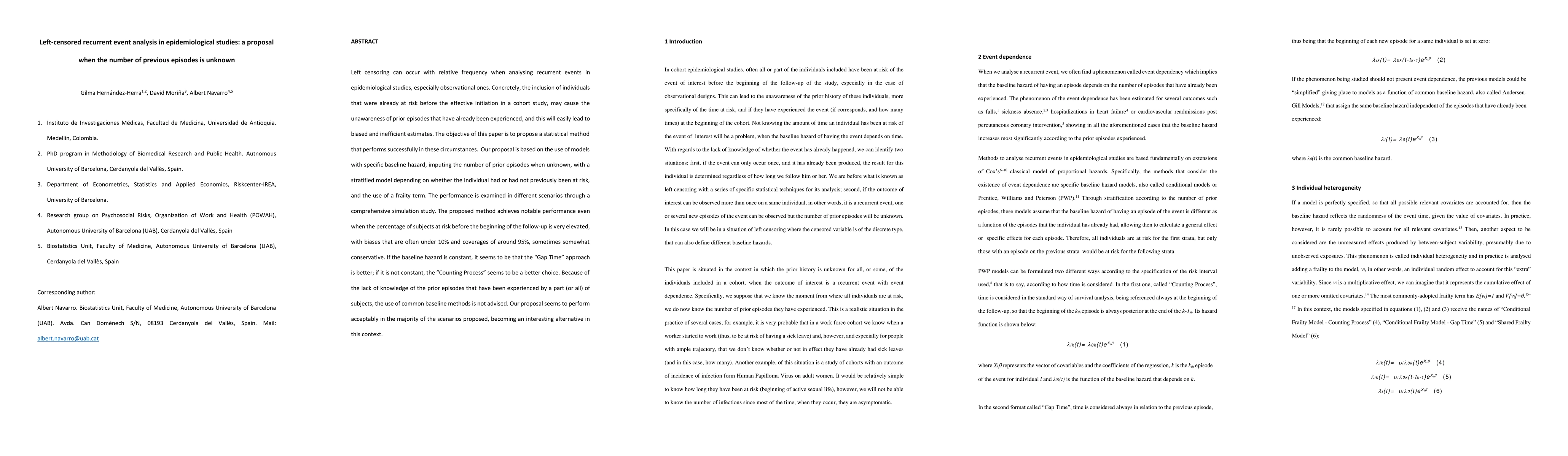 Thumbnail for Left-censored recurrent event analysis in epidemiological studies: a
  proposal when the number of previous episodes is unknown