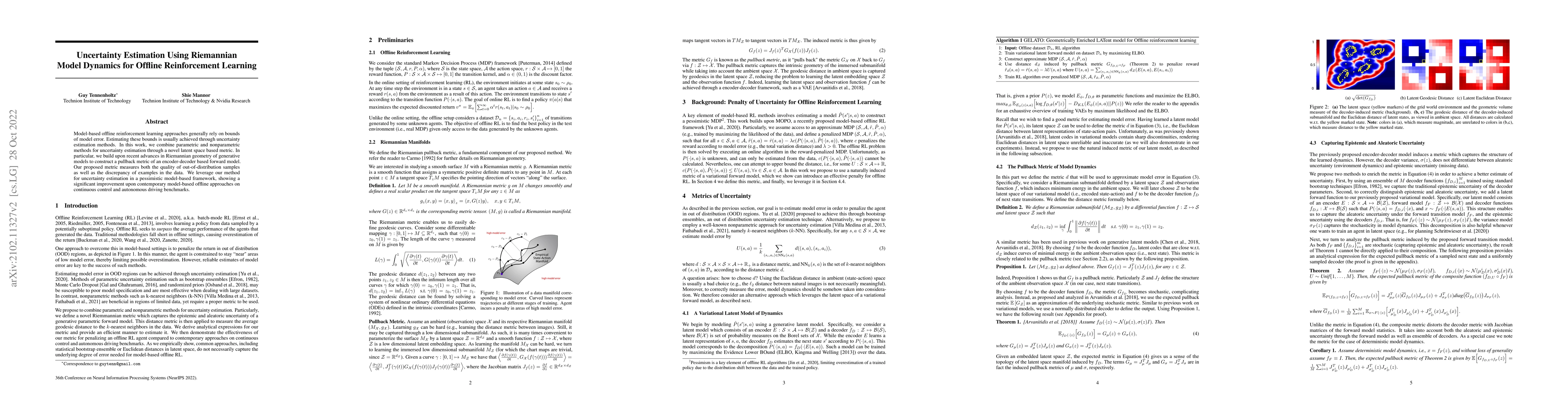 Thumbnail for Uncertainty Estimation Using Riemannian Model Dynamics for Offline
  Reinforcement Learning