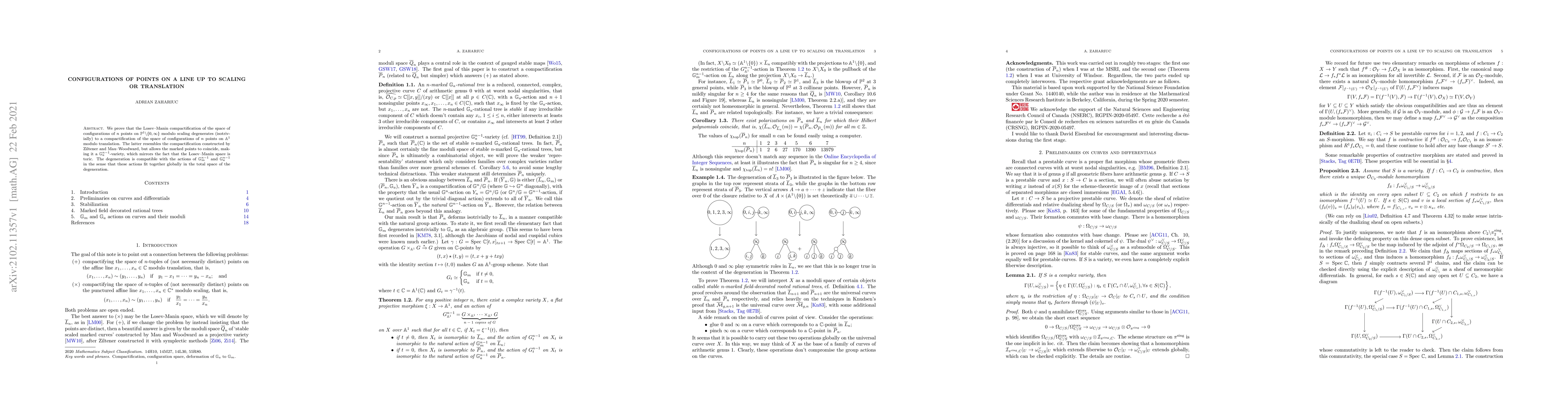 Thumbnail for Configurations of points on a line up to scaling or translation