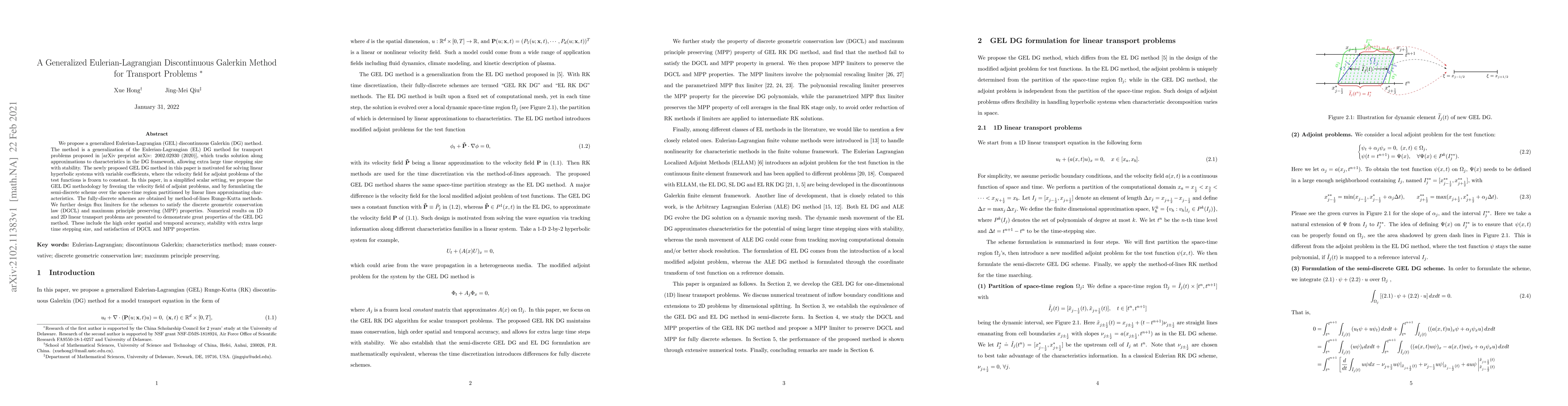 Thumbnail for A Generalized Eulerian-Lagrangian Discontinuous Galerkin Method for
  Transport Problems