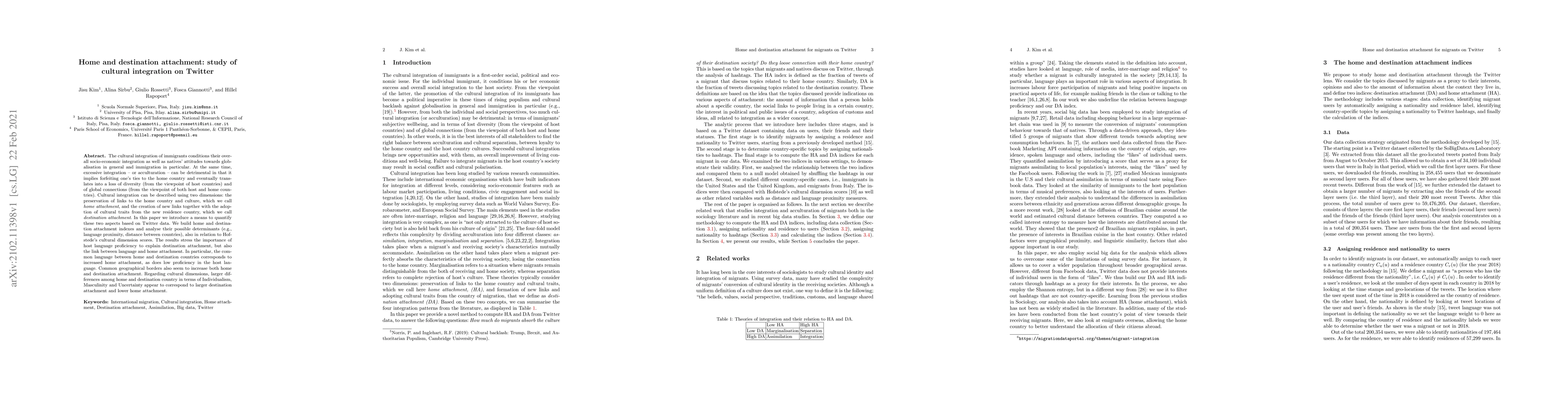 Thumbnail for Home and destination attachment: study of cultural integration on
  Twitter