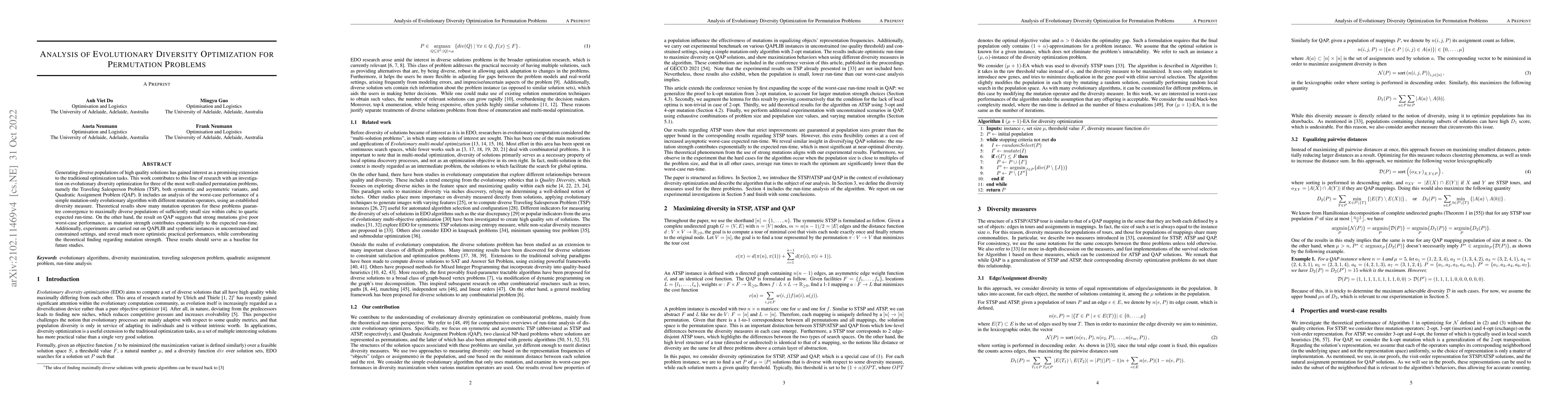 Thumbnail for Analysis of Evolutionary Diversity Optimisation for Permutation Problems