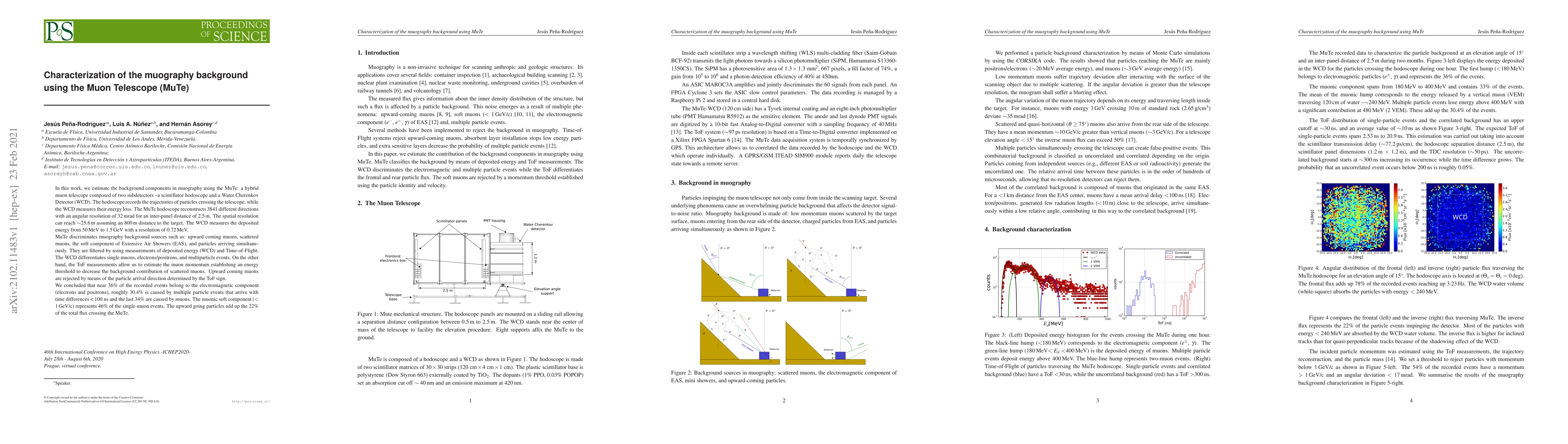 Thumbnail for Characterization of the muography background using the Muon Telescope
  (MuTe)