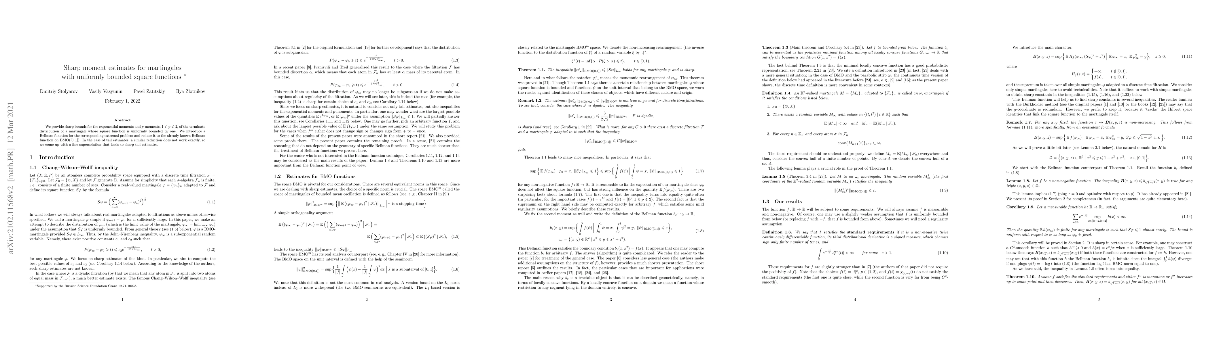 Thumbnail for Sharp moment estimates for martingales with uniformly bounded square
  functions