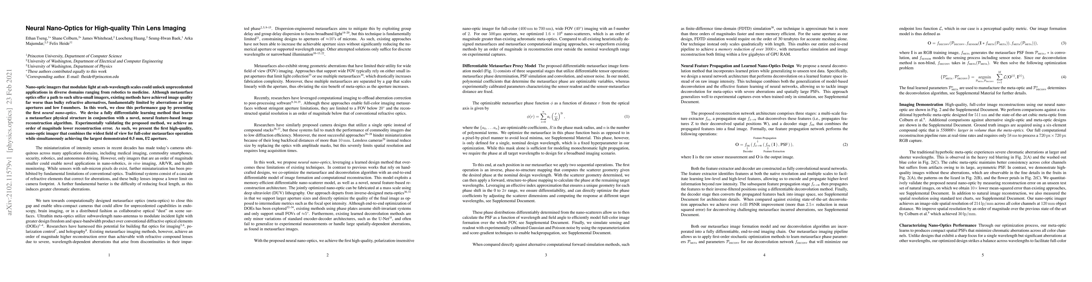 Thumbnail for Neural Nano-Optics for High-quality Thin Lens Imaging