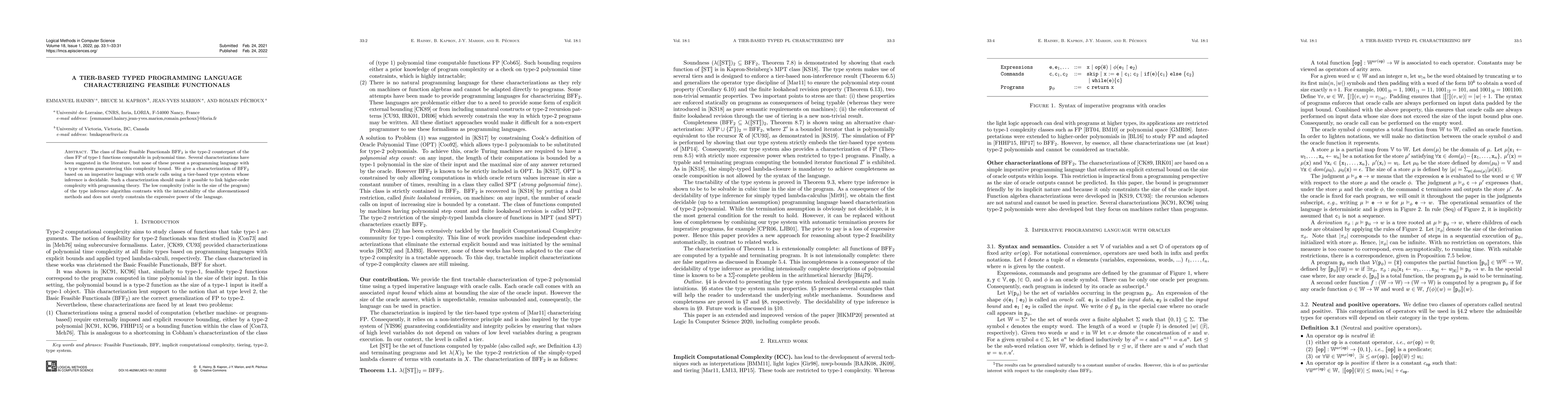 Thumbnail for A tier-based typed programming language characterizing Feasible
  Functionals