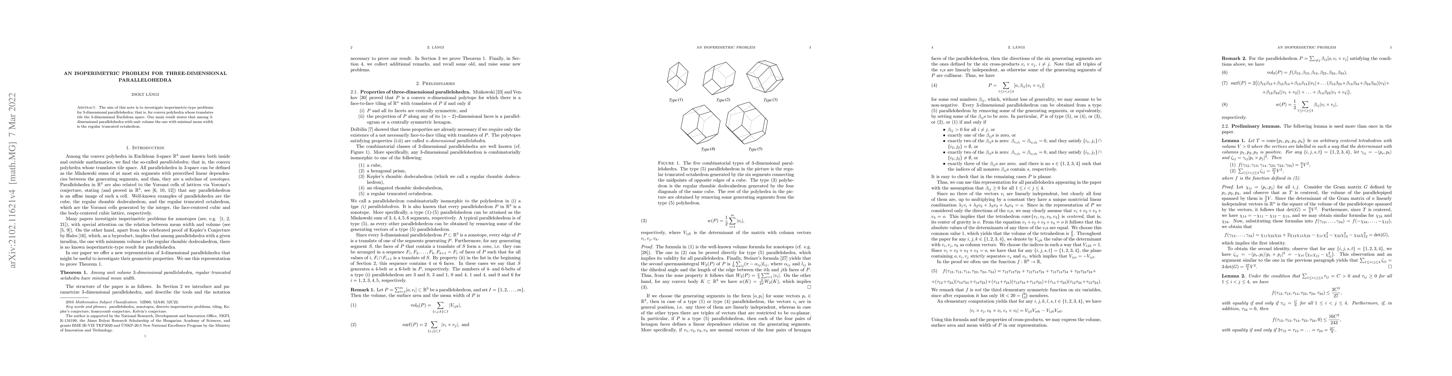 Thumbnail for An isoperimetric problem for three-dimensional parallelohedra