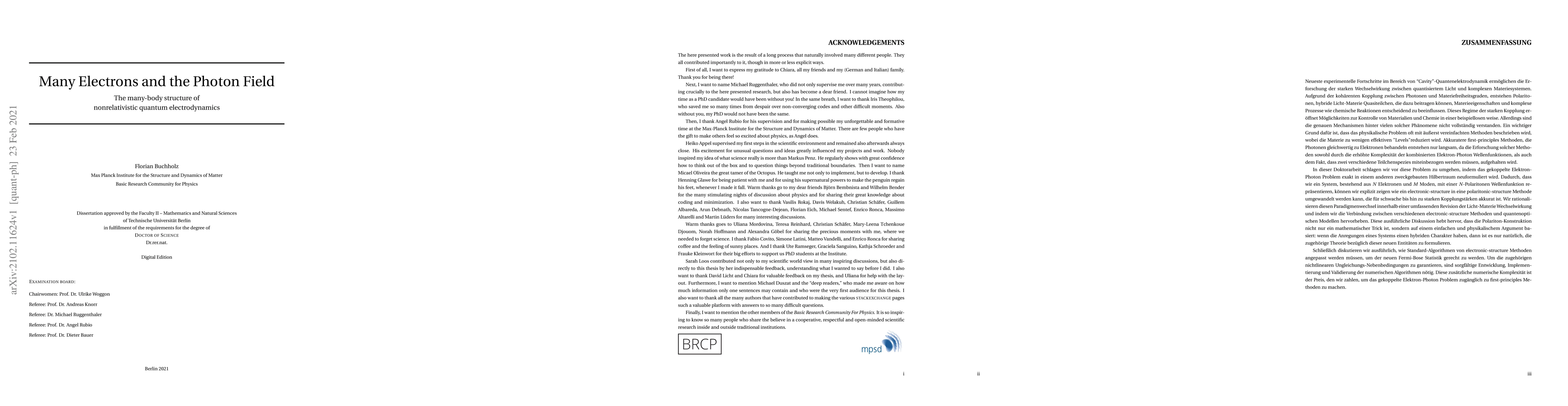 Thumbnail for Many Electrons and the Photon Field -- The many-body structure of
  nonrelativistic quantum electrodynamics