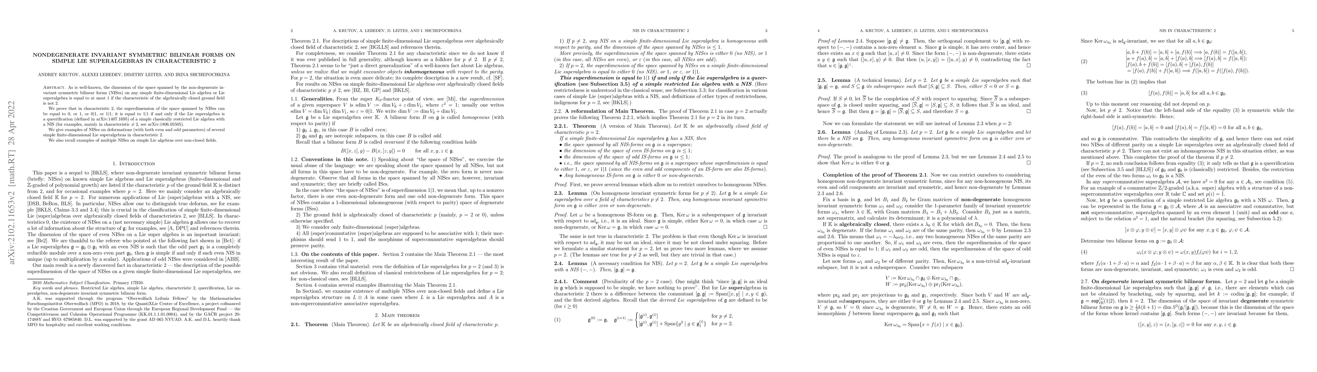 Thumbnail for Nondegenerate invariant symmetric bilinear forms on simple Lie
  superalgebras in characteristic 2