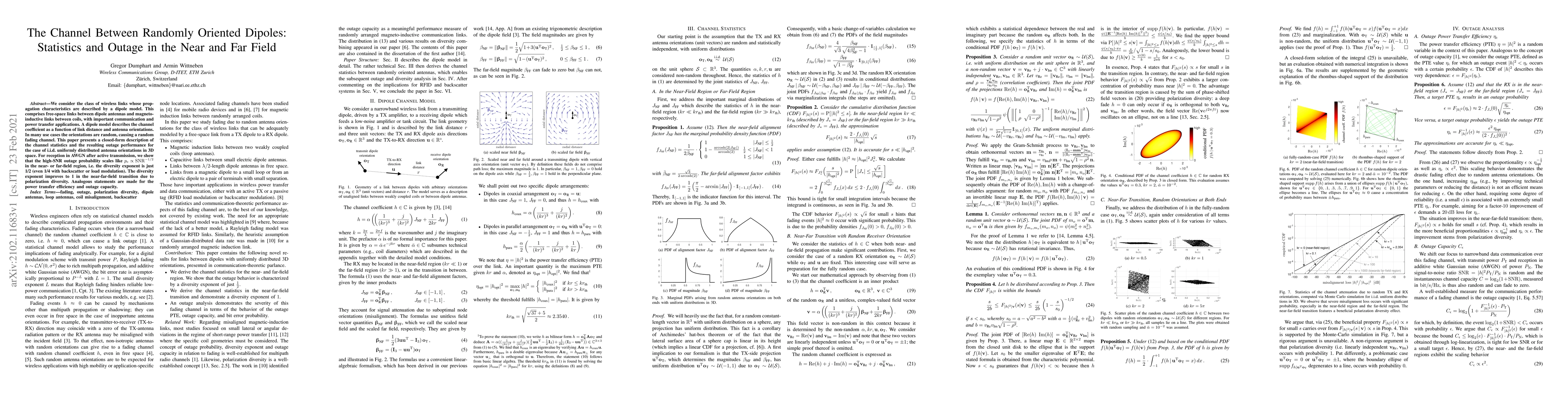Thumbnail for The Channel Between Randomly Oriented Dipoles: Statistics and Outage in
  the Near and Far Field